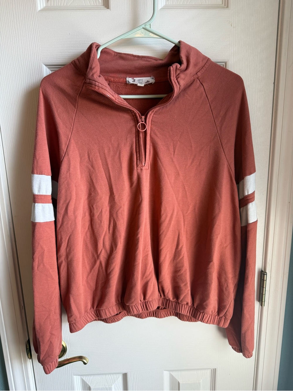 Hippie Rose Half-Zip Varsity Stripe Sweatshirt